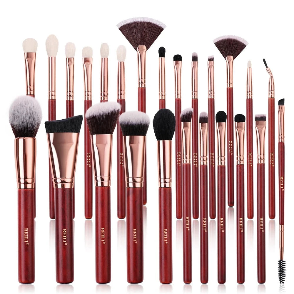 Professional Face Makeup Brushes - Burgundy Red