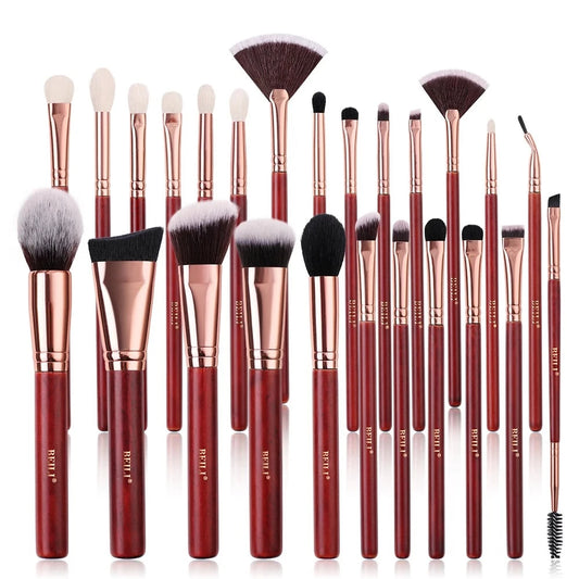 Professional Face Makeup Brushes - Burgundy Red