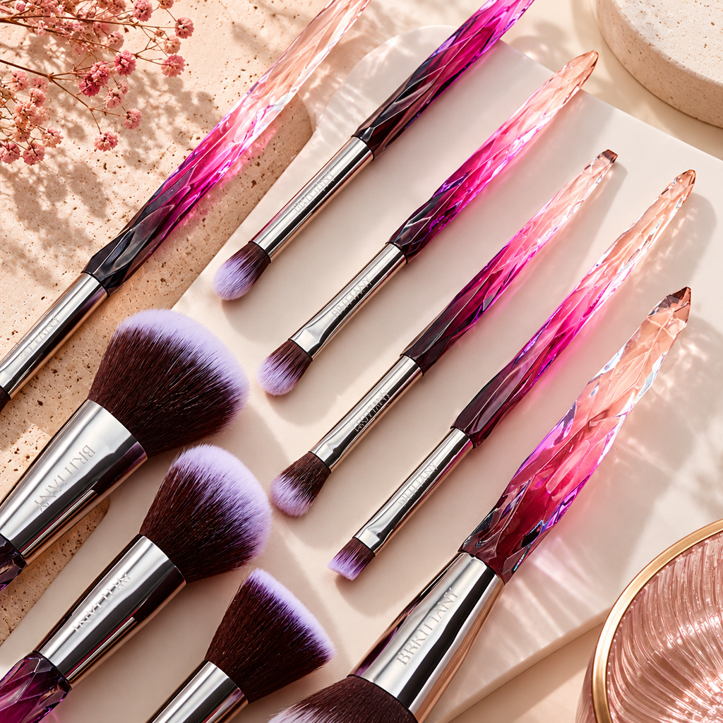Pink Crystal Makeup Brush Set - Elevate Your Beauty Routine with Crystal Elegance
