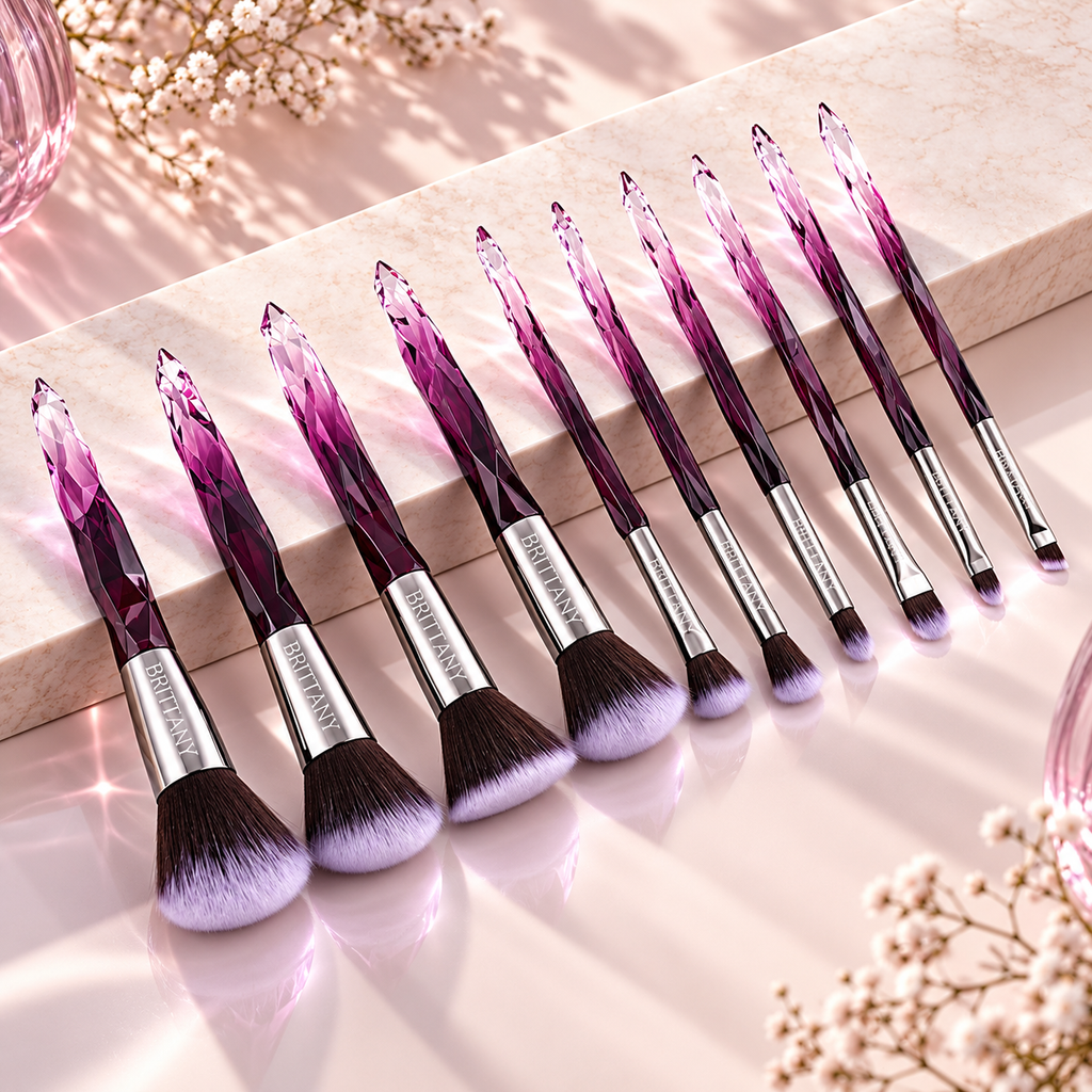 Pink Crystal Makeup Brush Set - Elevate Your Beauty Routine with Crystal Elegance