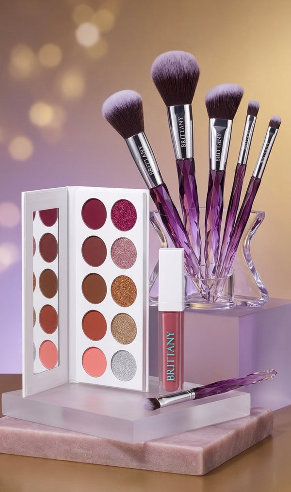 Crystal party makeup kit with eyeshadow palette and five makeup brushes