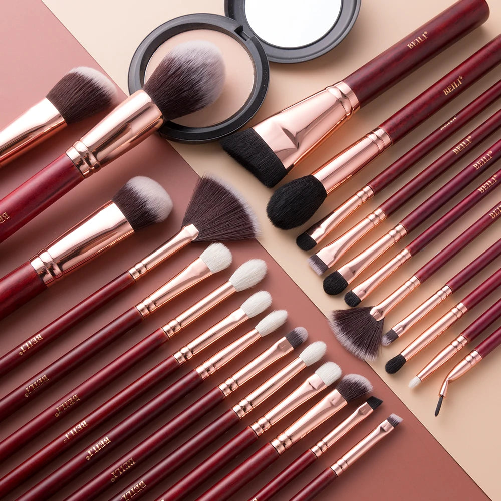 Professional Face Makeup Brushes - Burgundy Red